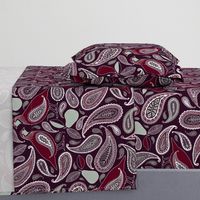 Partridge, Pear & Paisley Pattern in Burgundy & Plum - large print