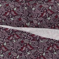 Partridge, Pear & Paisley Pattern in Burgundy & Plum - large print