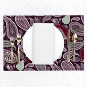 Partridge, Pear & Paisley Pattern in Burgundy & Plum - large print