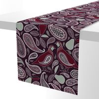 Partridge, Pear & Paisley Pattern in Burgundy & Plum - large print