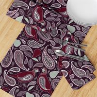 Partridge, Pear & Paisley Pattern in Burgundy & Plum - large print