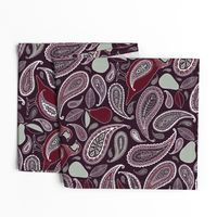 Partridge, Pear & Paisley Pattern in Burgundy & Plum - large print