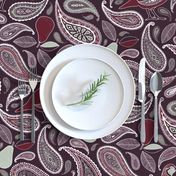 Partridge, Pear & Paisley Pattern in Burgundy & Plum - large print