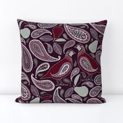 Partridge, Pear & Paisley Pattern in Burgundy & Plum - large print