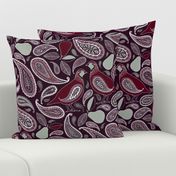 Partridge, Pear & Paisley Pattern in Burgundy & Plum - large print