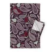 Partridge, Pear & Paisley Pattern in Burgundy & Plum - large print