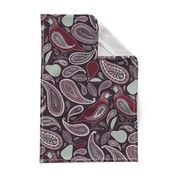 Partridge, Pear & Paisley Pattern in Burgundy & Plum - large print