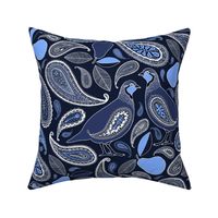 Partridge, Pear & Paisley Pattern in Blue - large print