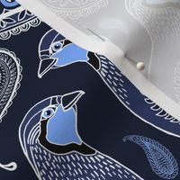 Partridge, Pear & Paisley Pattern in Blue - large print