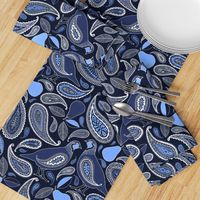 Partridge, Pear & Paisley Pattern in Blue - large print