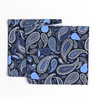 Partridge, Pear & Paisley Pattern in Blue - large print