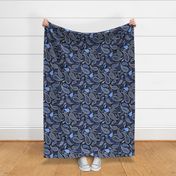 Partridge, Pear & Paisley Pattern in Blue - large print