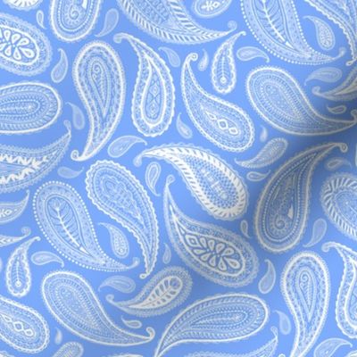 Paisley Coordinate - white on bright blue - small print