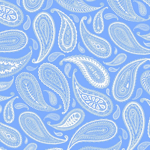 Paisley Coordinate - white on bright blue - large print