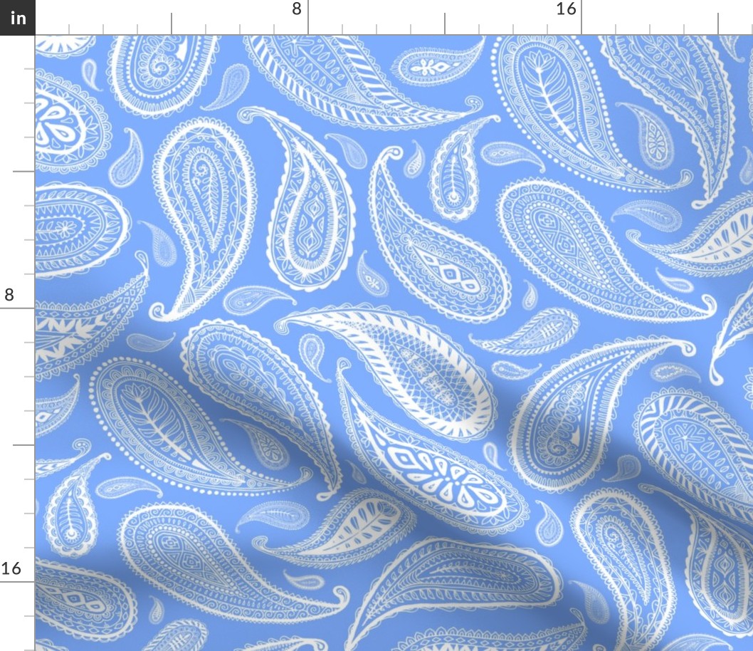 Paisley Coordinate - white on bright blue - large print