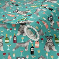 schnauzer (smaller scale) fabric dogs and wine design cute dogs and bubbly fabric schnauzer dogs - turquoise