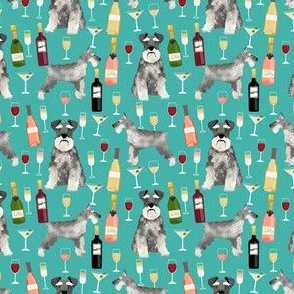 schnauzer (smaller scale) fabric dogs and wine design cute dogs and bubbly fabric schnauzer dogs - turquoise