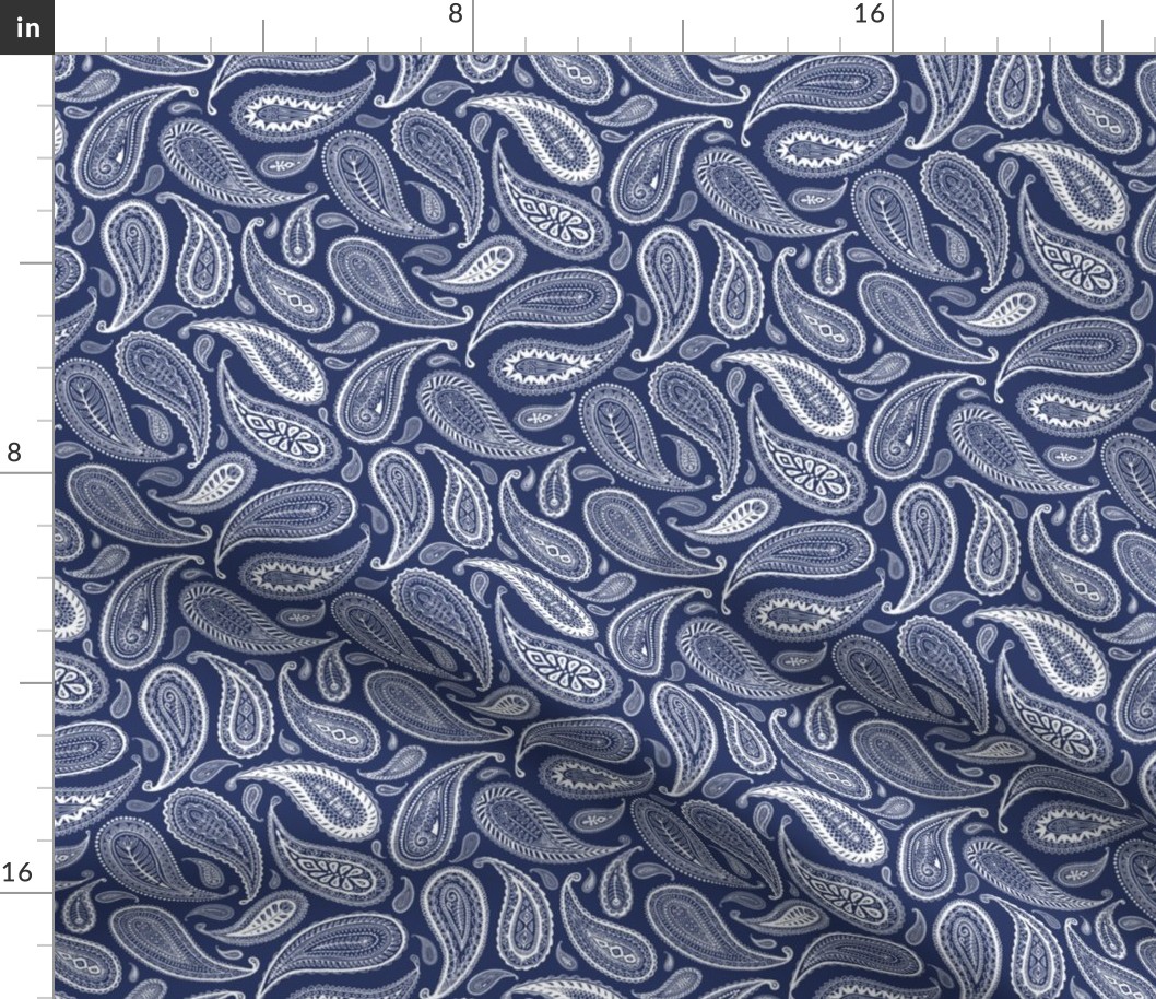 Paisley Coordinate - white on dark blue - small print