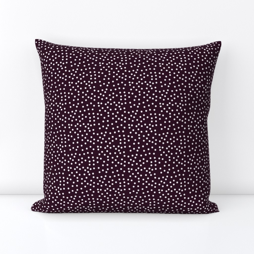 Twinkling Snowy White Dots on Dark Aubergine - Medium Scale