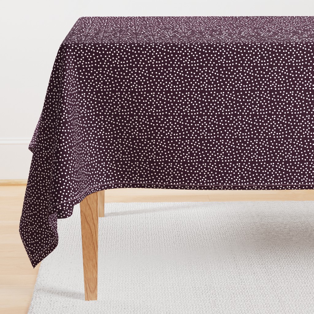 Twinkling Snowy White Dots on Dark Aubergine - Medium Scale