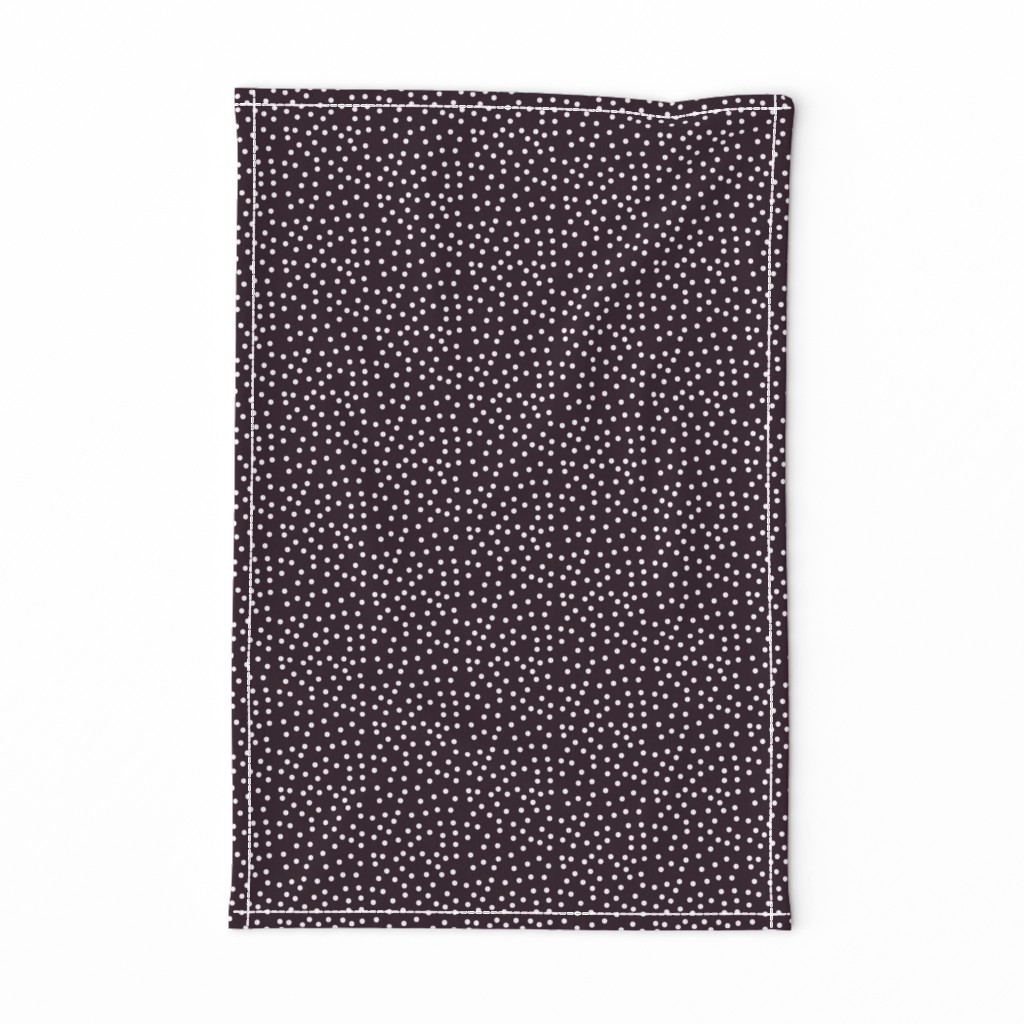 Twinkling Snowy White Dots on Dark Aubergine - Medium Scale