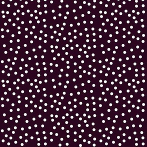 Twinkling Snowy White Dots on Dark Aubergine - Medium Scale