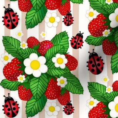 Summer Strawberries / Tan Stripe w/ Ladybugs