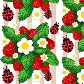 Summer Strawberries / Tan Stripe w/ Ladybugs