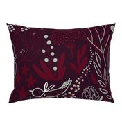 Burgundian motifs. Winter elegant flowers, berries & birds. Holiday mood. Big