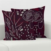 Burgundian motifs. Winter elegant flowers, berries & birds. Holiday mood. Big