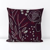 Burgundian motifs. Winter elegant flowers, berries & birds. Holiday mood. Big