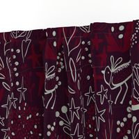 Burgundian motifs. Winter elegant flowers, berries & birds. Holiday mood.