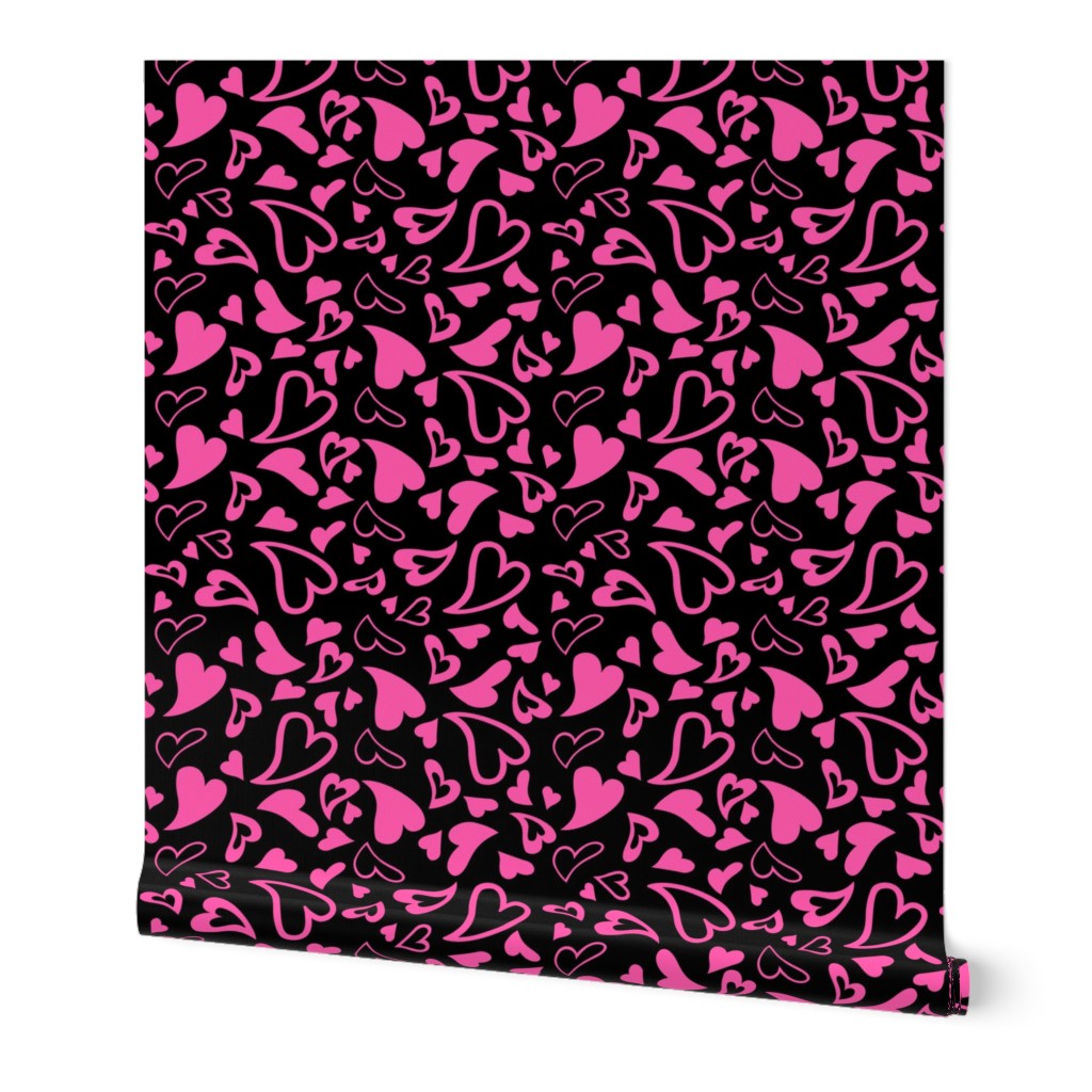 Bright Pink Hearts on Black
