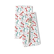 Bone Yard - Pet Dog Bones Retro Red and Aqua Small