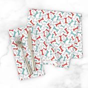 Bone Yard - Pet Dog Bones Retro Red and Aqua Small