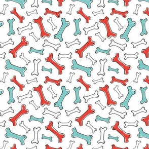 Bone Yard - Pet Dog Bones Retro Red and Aqua Small