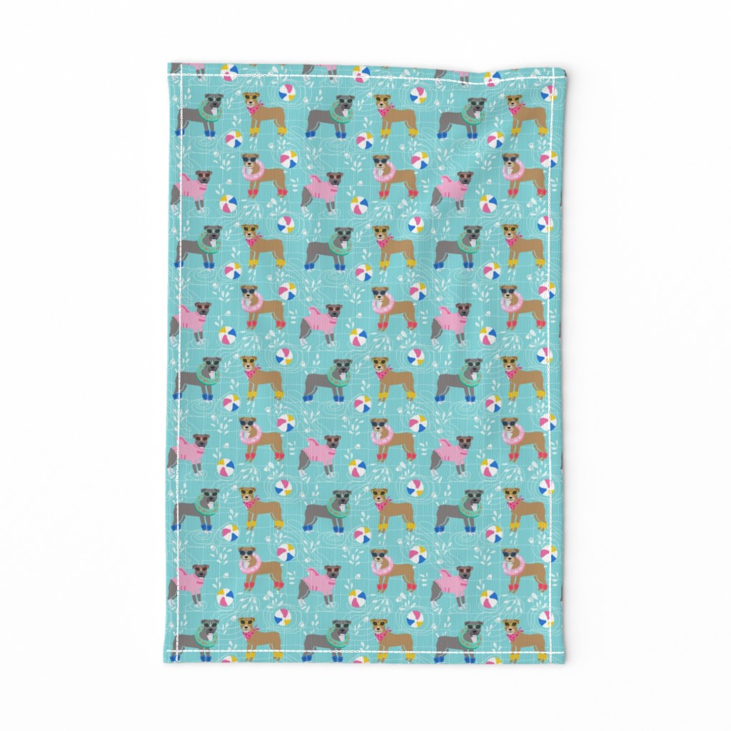 pitbull pool party pink dog breed fabric light blue