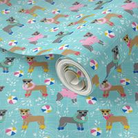 pitbull pool party pink dog breed fabric light blue