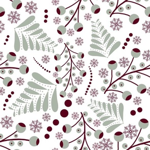 Christmas Berries // Sage Green, Burgundy // 16x16