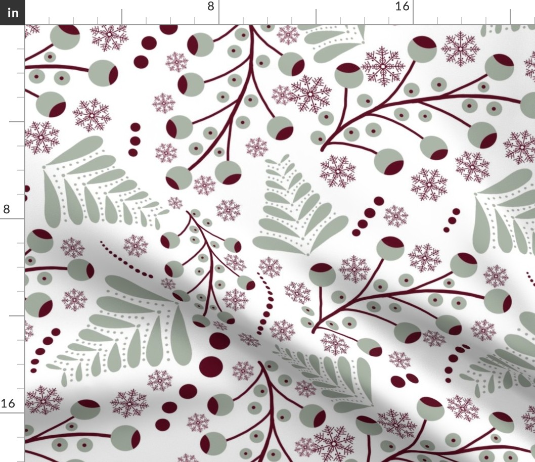 Christmas Berries // Sage Green, Burgundy // 16x16
