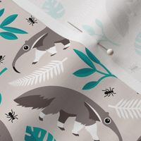 Cool anteater desert adventure jungle theme with botanical details for kids blue beige boys
