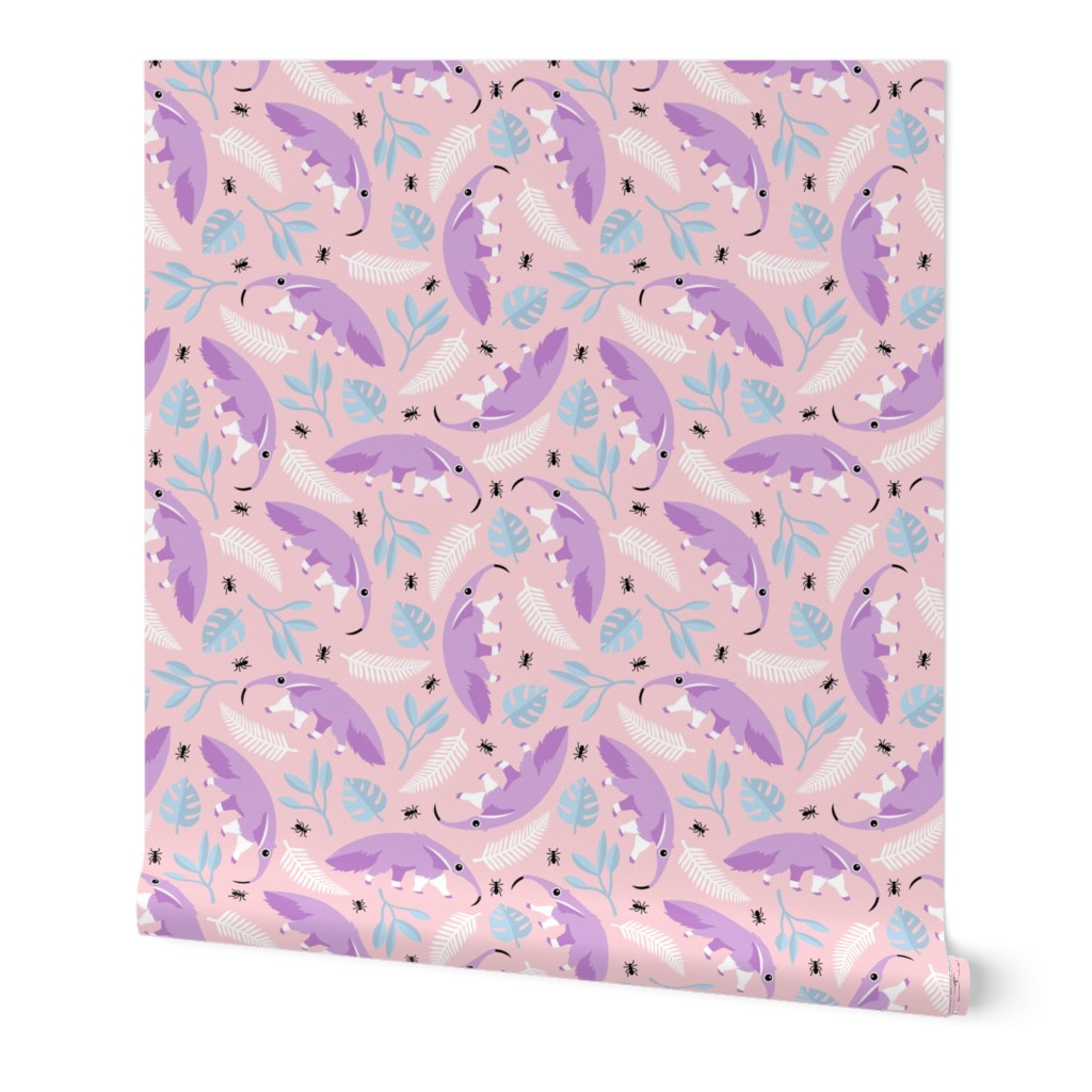 Cool anteater desert adventure jungle theme with botanical details for kids pastel peach pink and lilac for girls