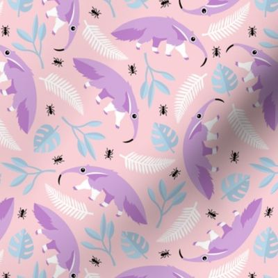 Cool anteater desert adventure jungle theme with botanical details for kids pastel peach pink and lilac for girls