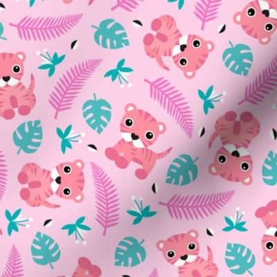 Little jungle tiger botanical leaves and summer jungle baby pink girls