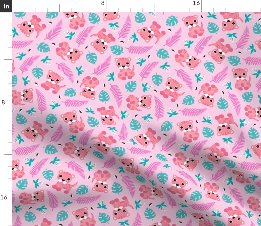 Little jungle tiger botanical leaves and summer jungle baby pink girls