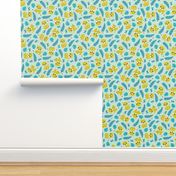 Little jungle tiger botanical leaves and summer jungle baby blue mustard yellow