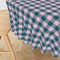 JP1 - Large - Buffalo Plaid of One Inch Squares  in Aquamarine and Pink