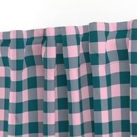 JP1 - Large - Buffalo Plaid of One Inch Squares  in Aquamarine and Pink