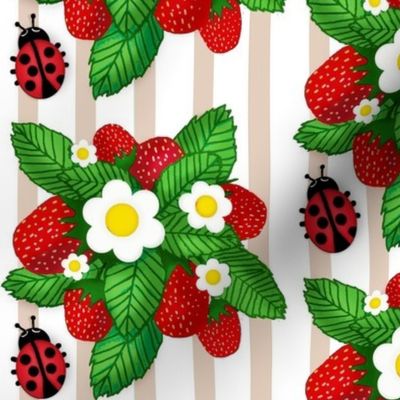 Summer Strawberries & Miss Ladybug on stripe 