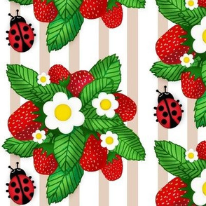 Summer Strawberries & Miss Ladybug on stripe 